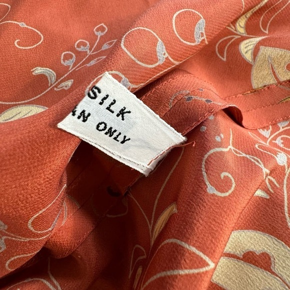 Vintage Charlotte Ford Retro 100% Silk Dress Tie Neck Collar Leaf  Rust Size 4 - Picture 8 of 12